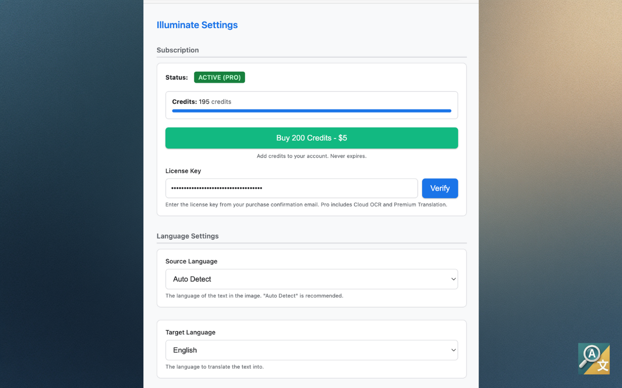 Subscription and credits settings